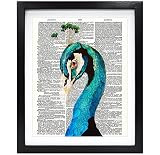 Susie Arts 8X10 Unframed Peacock Illustration Upcycled Vintage Dictionary Art Print Book Art Print H