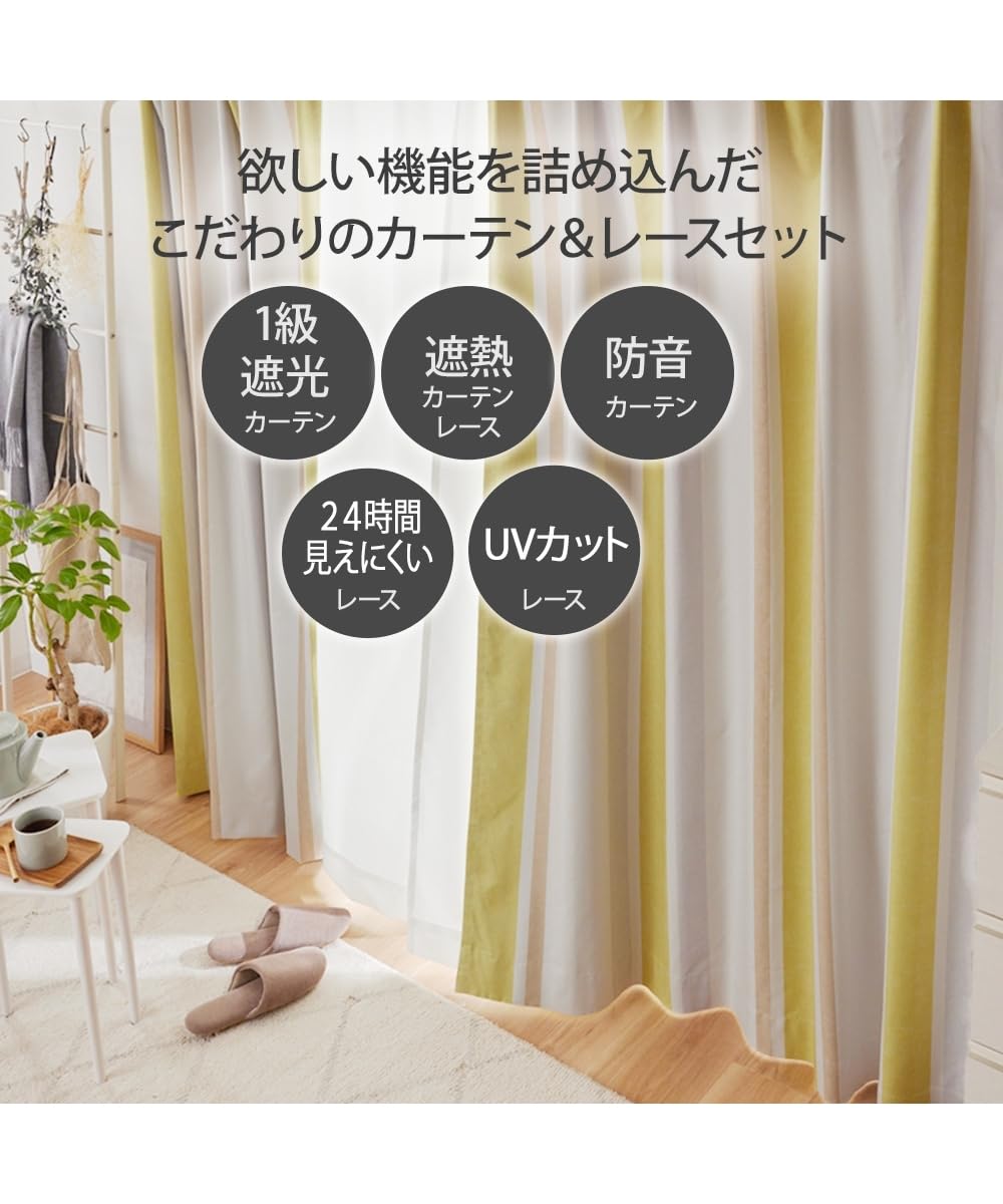 遮光1級・遮熱・遮音カーテン＆遮熱・遮像レース100×110cm 3窓分セット 遮光1級・遮熱・遮音カーテン&遮熱・遮像レース4枚セット(RP002