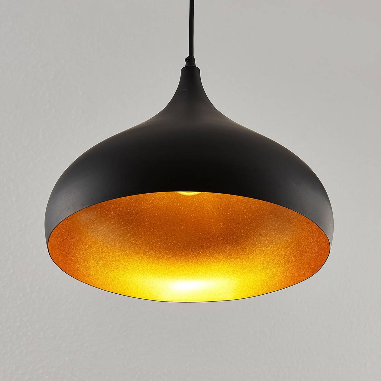 Lindby Esstisch Pendelleuchte, Hängeleuchte Schwarz Gold Hängelampe 1x E27 max. 60W ohne Leuchtmittel Wohnzimmer Esszimmer Esstischlampe Küche
