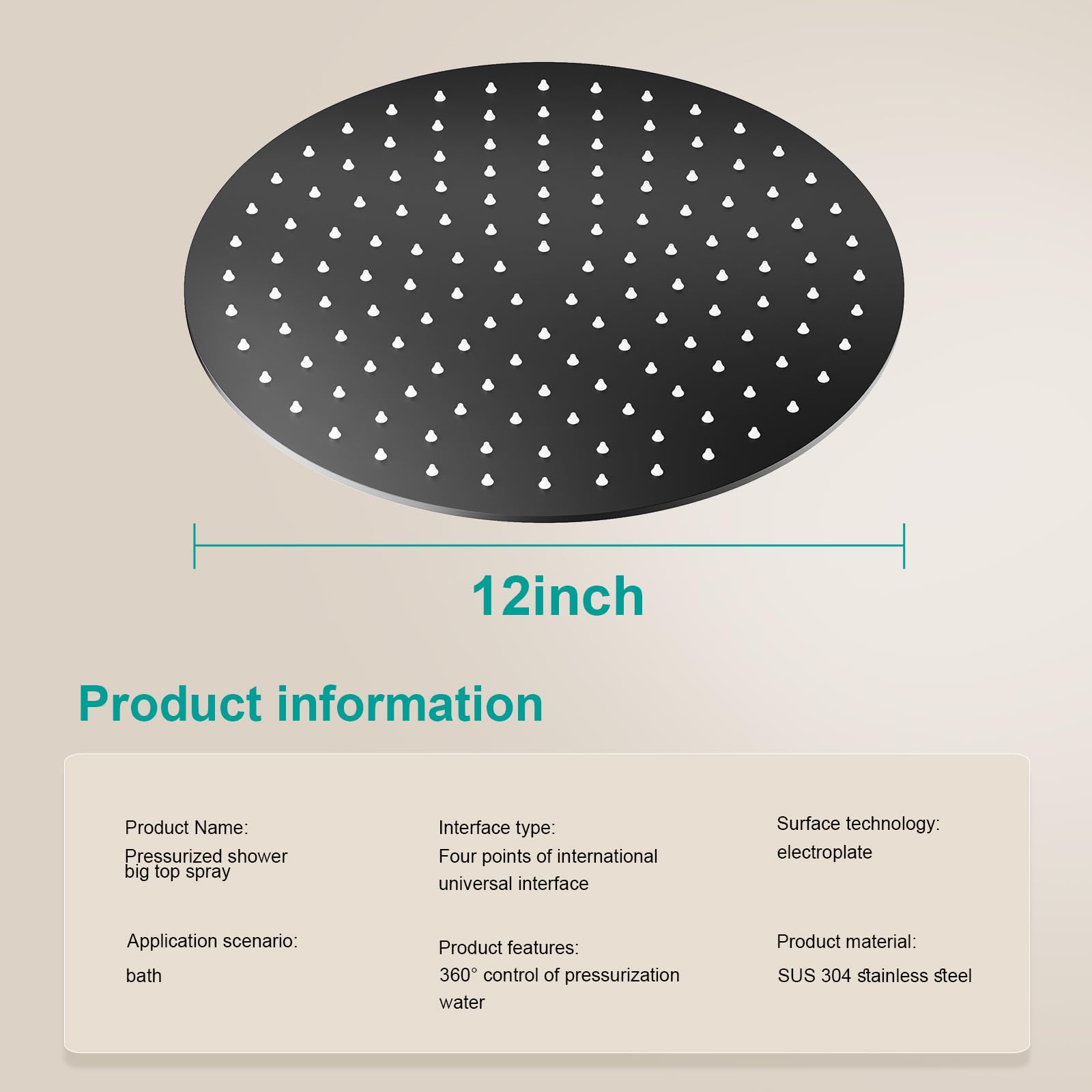 AULEEND Rain Shower Head, Work with Any Decorative Style,All Metal Rainfall Shower Head (Matte Black, 12 Inch) - Image 2