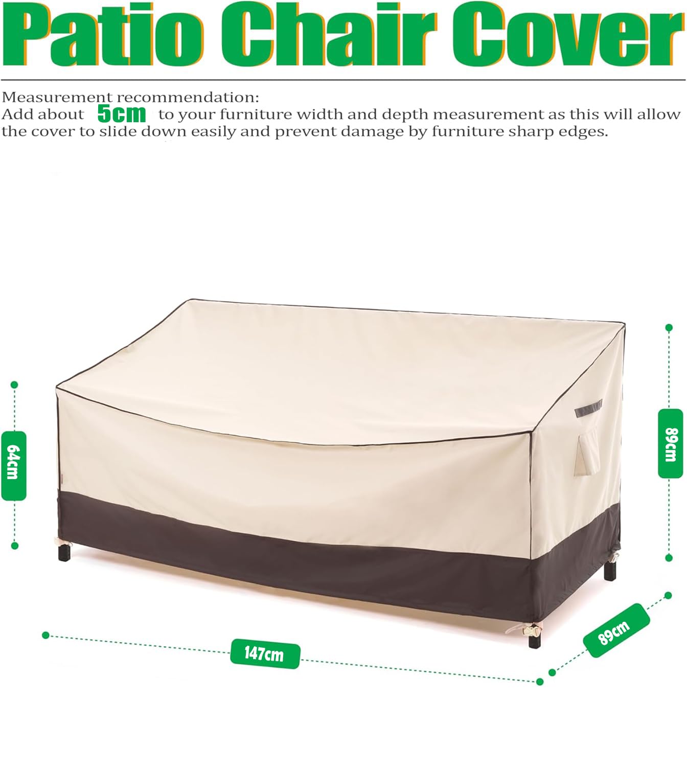 F&J Outdoors Copertura per Divano da Esterno 2 Posti, Copridivano da Giardino Impermeabile, Copertura Protettiva per Panchina da Esterno, Resistente alle Intemperie, Pioggia e Neve, 147x89x64/89 cm
