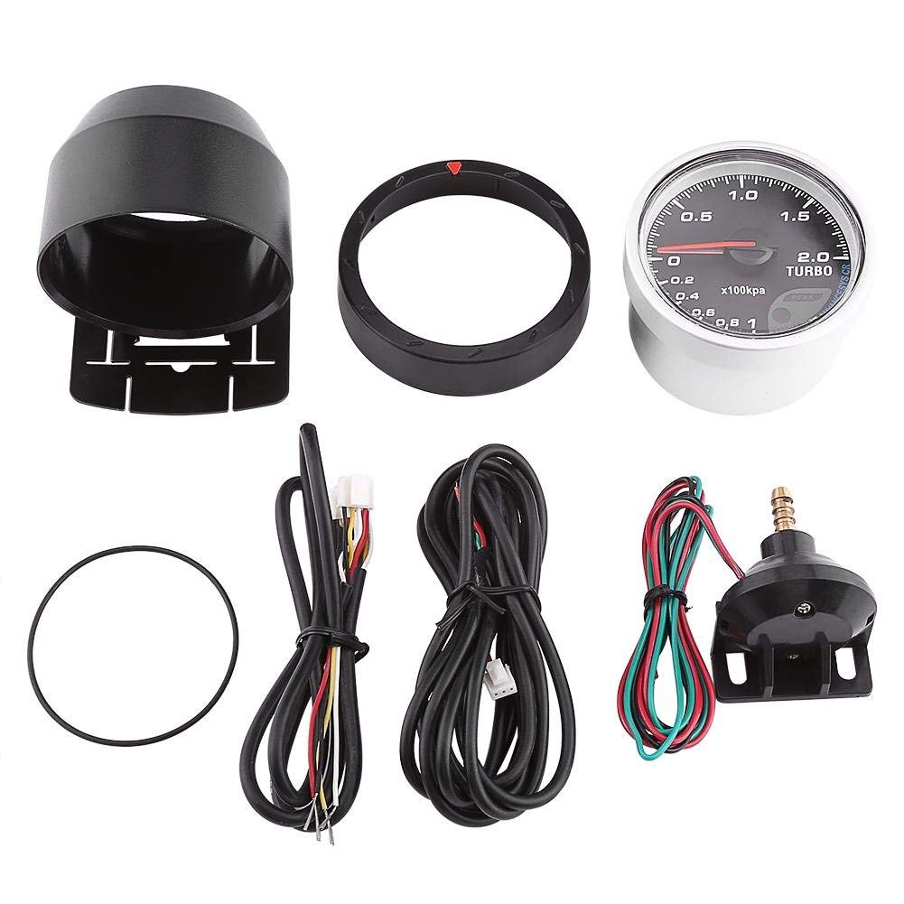 Keenso Auto Turbo Ladedruckanzeige, Universal DC 12V 60mm LED Turbo Ladedruckanzeige 0-200 Kpa Anzeige mit Halterung für Auto Rennwagen