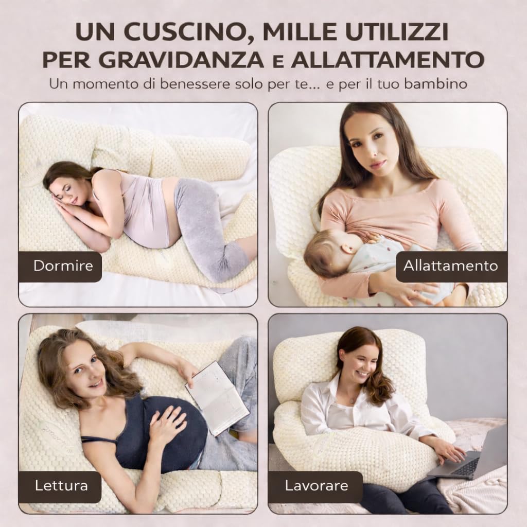 Cuscino Gravidanza XXL Cuscino Maternità Ergonomico 360° per Dormire in Gravidanza – Supporto per Pancia, Schiena, Fianchi e Gambe – Cuscino Allattamento con Fodera Lavabile