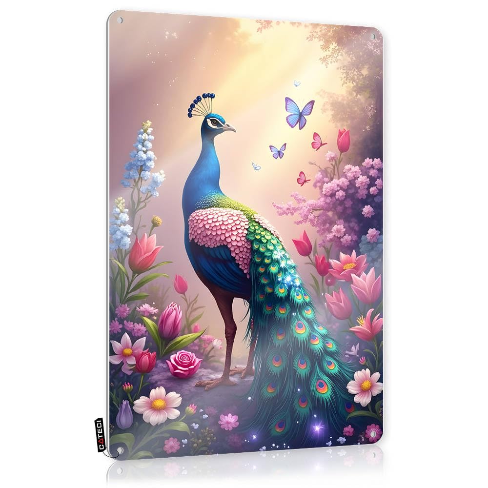 Fzfn Colour Grunge Wall Art, Pool Decor Custom A Majestic Peacock Amidst A Garden Of Flowers | Farmhouse Balcony Decor(30X40cm)