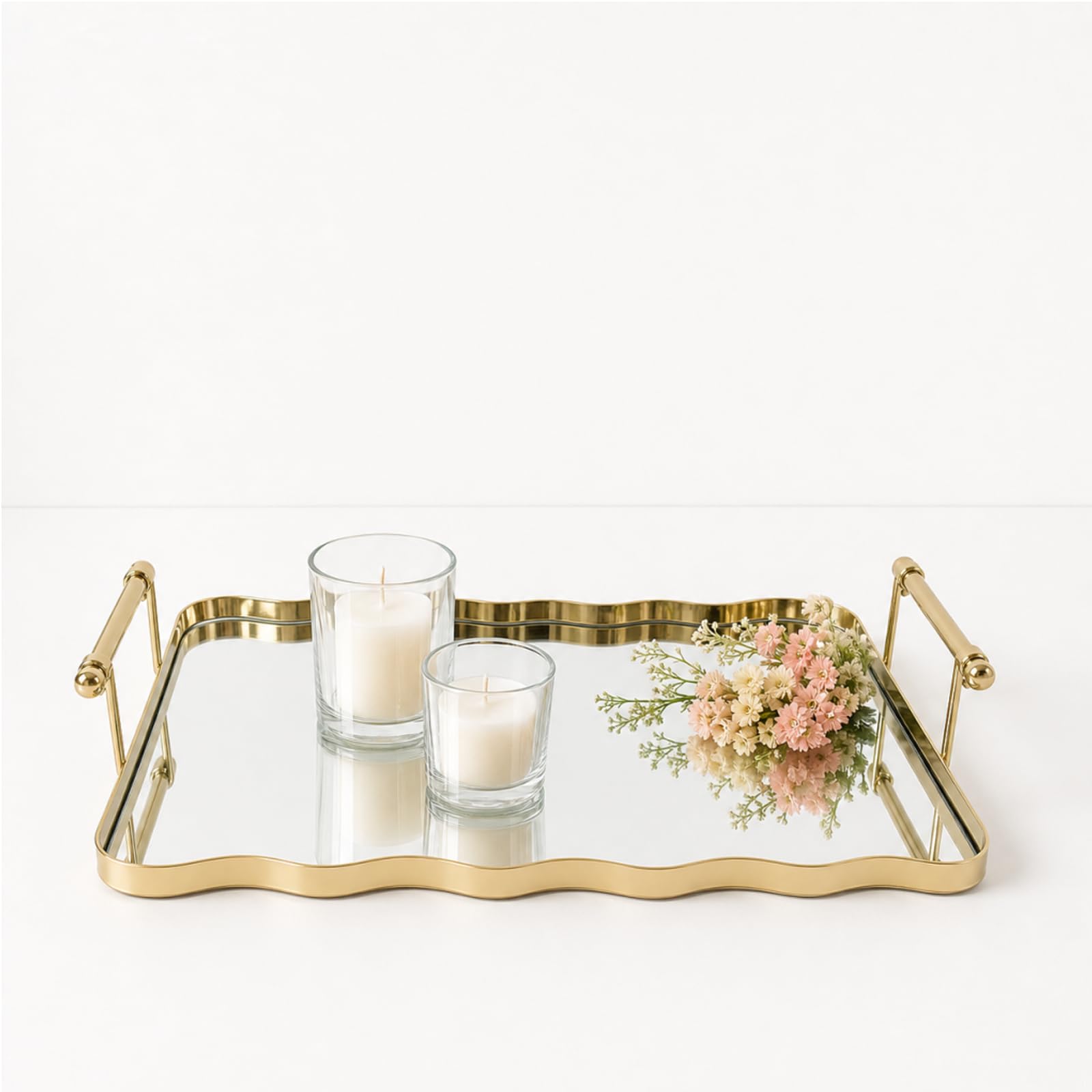 Rectangular Mirror Decor & Golden Tray, Plateau, bandeja, Metal Mirror Serving & Glass Vanity & Decorative & Bathroom &Perfume &Jewelry Tray, for Dresser & Home Decorative.