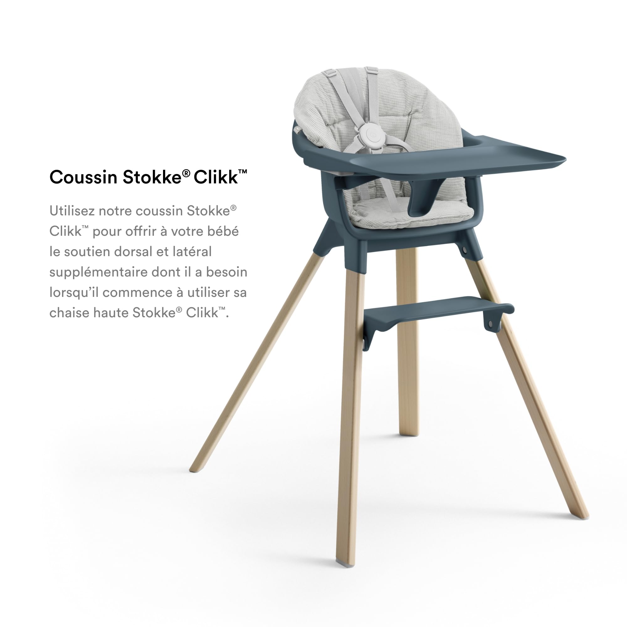 Coussin Stokke Clikk, Gris Nordic - Compatible avec la chaise haute Stokke Clikk - Pour plus de confort - Fabriqué en coton organique - Réversible et lavable en machine - Idéal de 6 à 36 mois