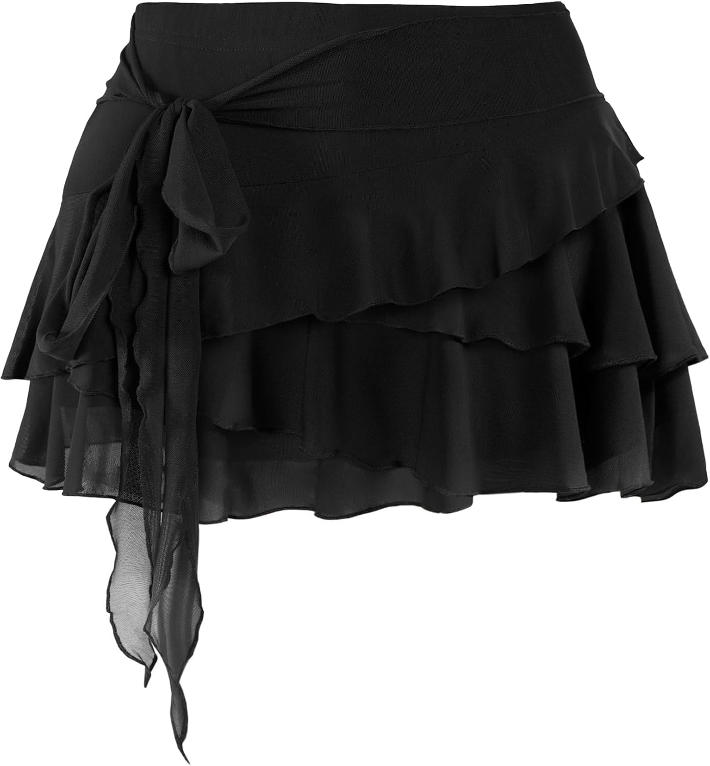 SOFIA'S CHOICE Women Mesh Ruffle Mini Skirt Summer Flowy Tiered Layered Pleated Skirts with Built in Shorts