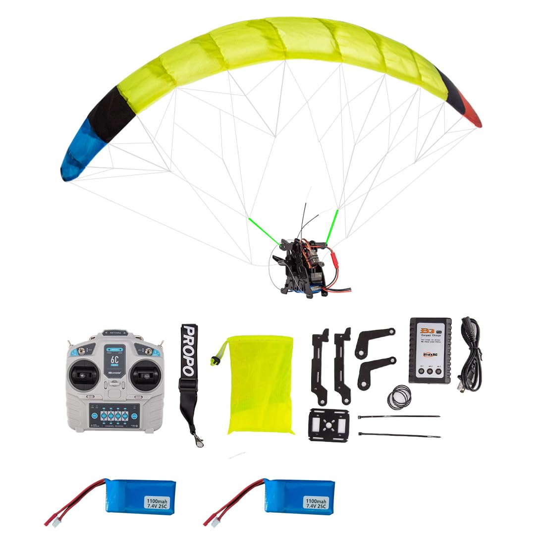 Cubertime RC Powered Paraglider, 2.4G RC Electric Stunt Mini Paraglider Model with 100cm Wingspan, Nylon Fabric Remote Control Training Kites Outdoor Fun Sports (RTF/Random Color)