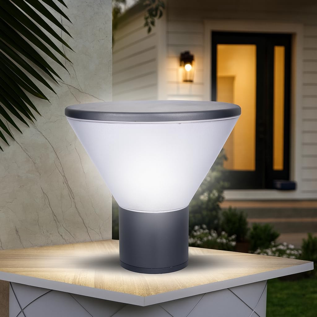 GIGAWATTS Selfie Outdoor Gate Light – 101% Rust & Waterproof Die-Casting Aluminum Exterior Piller Lamp Base Mount for Garden, Boundary Walls & Home Entrances (B22 Holder, Bulb Not Included, Grey)
