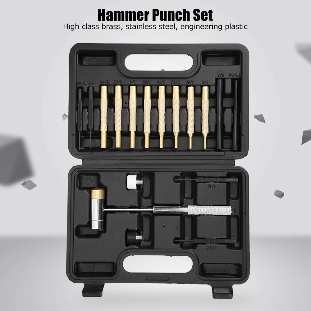Ensemble de Poinçons d’Armurier Professionnel 17 Pièces à Goupille Cylindrique avec Marteau pour Réparation d’Armes de Chasse et Sportives