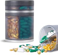 Vista 10 de Organizador de suplementos extra grande y pastillero portátil con 8 compartimentos, dispensador de medicamentos de doble capa, organizador mensual