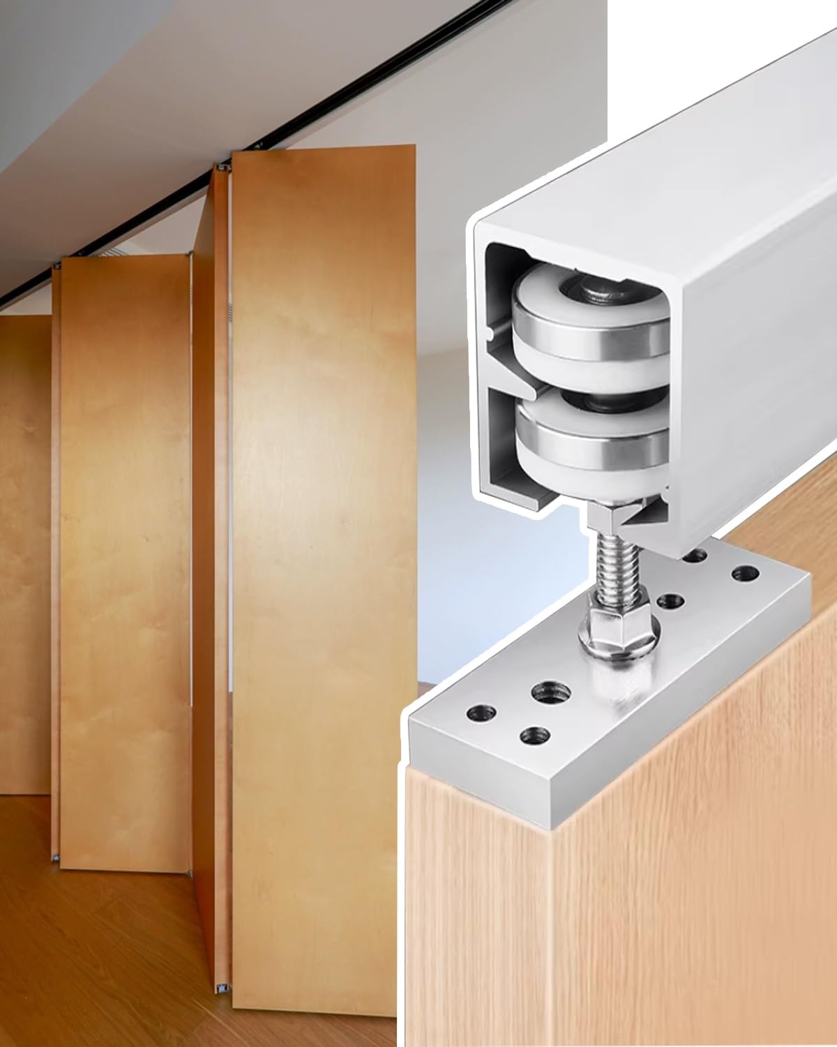 Sliding Door Kit Invisible Bifold Door Track for 2 Door Or 4 Valve, Sliding House Hardware Rail System, Barn Doors Guide(4-Door,1450mm/57 inch)