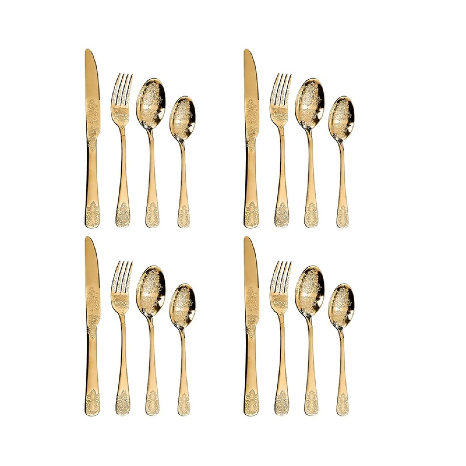 Juegos De Cubertería Juego De 4Uds De Tenedor De Acero Inoxidable Cucharas Cuchillo Vajilla Vajilla Para El Hogar Restaurante 4 Juegos De Oro