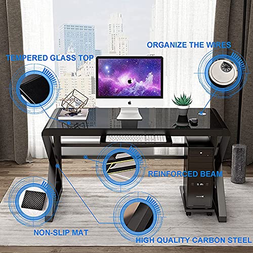 Computer Desk & Gaming Desk, Home Office Desks 55.1 Inch- Modern Simple Writing Study Glass Computer Desk Home Office Desks Space-Saving Multipurpose Workstation With Metal Frame #TOP5