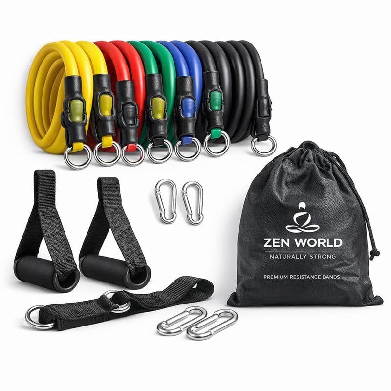 Resistance Band Set with Handles – Portable Toning Tubes with Door Anchor & Foam Handles- Full Body Workout Exercise Bands for Home.Gym, & Travel...