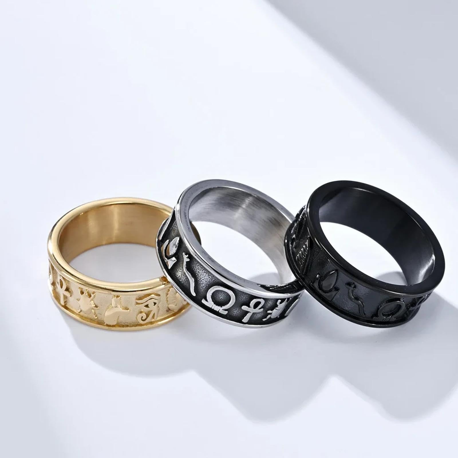 Ring Ringe Damen Bijouterie Herren Herrenring Altägyptischer Ankh-Feder-Glückssymbolring