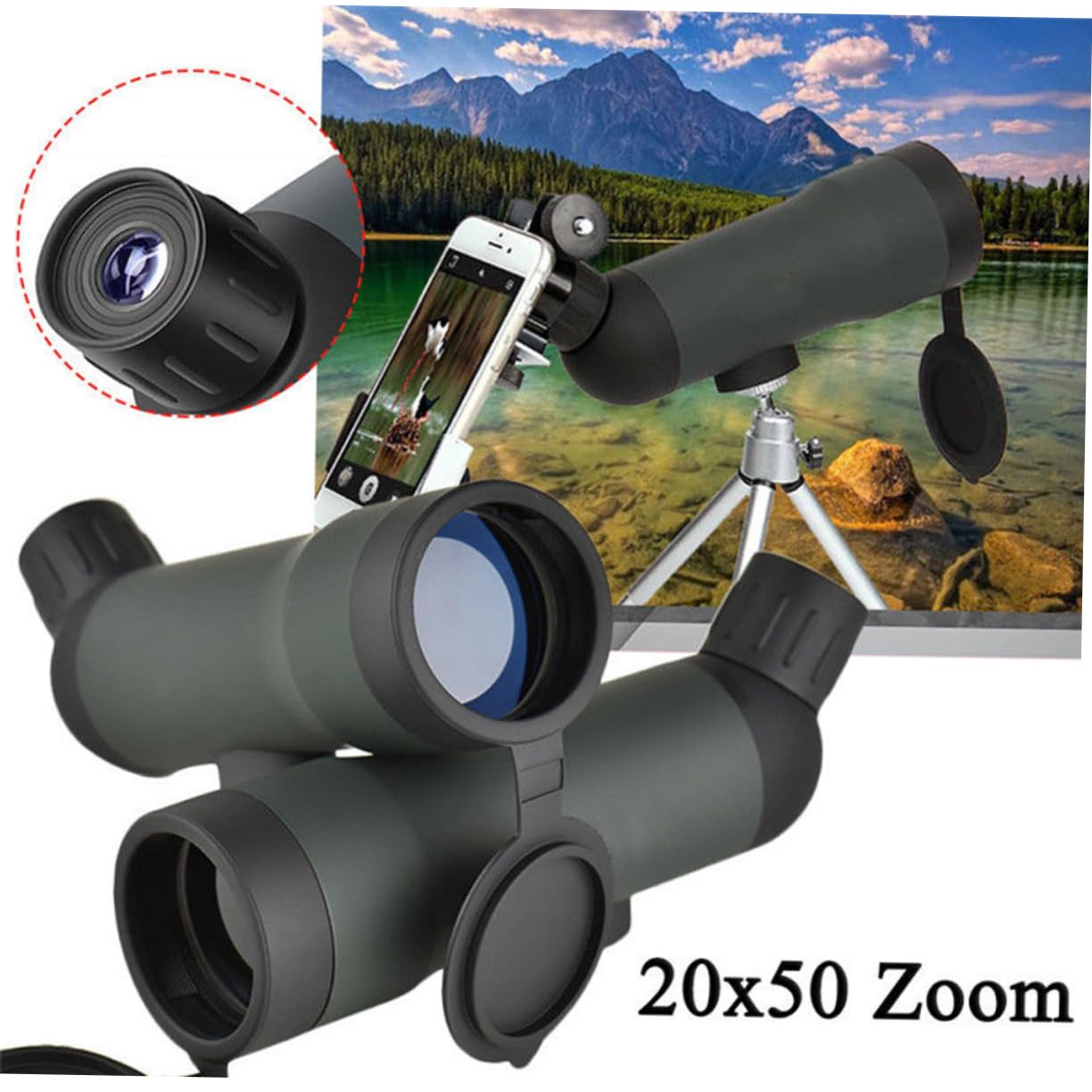 FELTECHELECTR Retractable Tripod Stand Waterproof 20x50mm Telescope Night Vision Scope for Adults for Hiking Random
