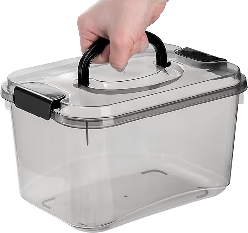 Miniatura 3 de Elsjoy Juego de 8 contenedores de almacenamiento de plástico con tapa y asa, contenedor de almacenamiento transparente de 5.5 cuartos de galón, caja