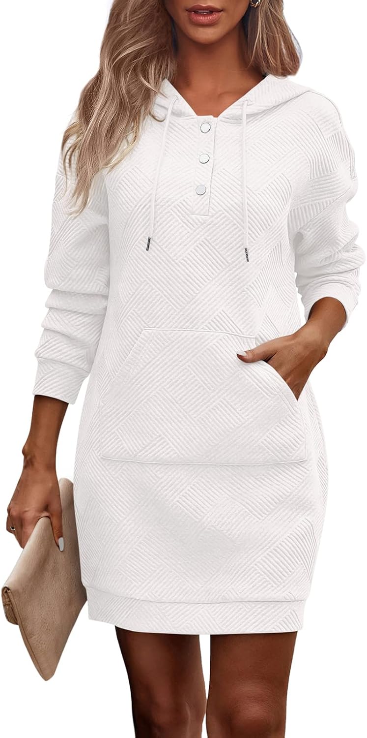 PRETTYGARDEN Womens Long Sleeve Hoodies Dress 2026 Fall Texture Button Oversized Sweatshirts Spring Dresses with Pockets