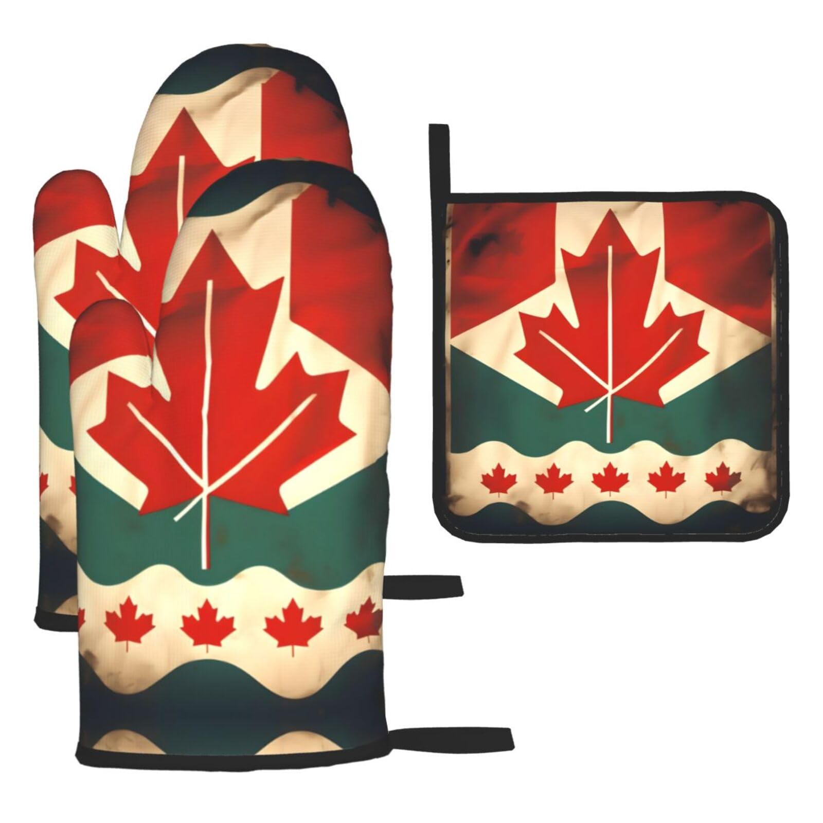 Retro Canada Flag Christmas Oven Mitts,Cute Cooking Glove,Heat Resistant,Oven Mitts Gift for Mom,Housewarming