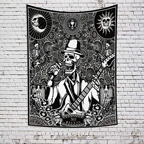 Qinunipoto Rock Skull Tapestry Wall Hanging Trippy Human Skeleton Tapestry Rock and Roll Tapestries No Recess Music Tapestry Black and White Vintage Wall Decor for Bedroom Home Decor 39x59inch