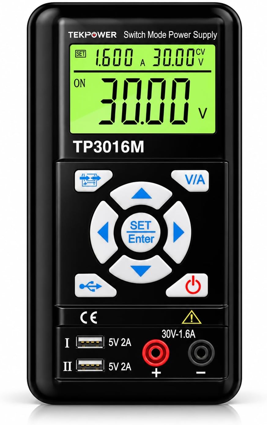 Tekpower TP3016M Portable Handheld Variable DC Power Supply with USB Port 0.3V - 12V @ 0 - 3.75A or 0.3V-30V@ 1.6A with VC and CC Control Upgraded TP3005DHY3005 Mastech