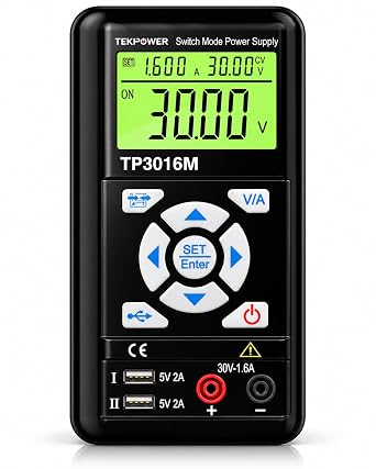 Tekpower TP3016M Portable Handheld Variable DC Power Supply with USB Port 0.3V - 12V @ 0-3.75A or 0.3V-30V@ 1.6A with VC and CC Control