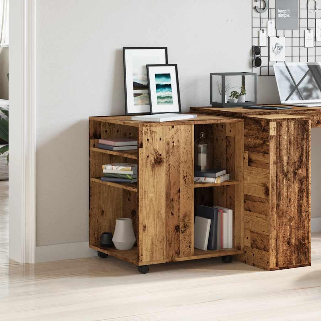 Armario con ruedas, aspecto de madera envejecida, 60 x 53 x 72 cm, armario de oficina móvil de madera, archivador con 4 ruedas para impresora y documentos, armario auxiliar flexible para el