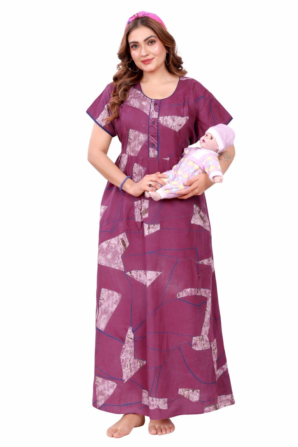 Feeding Nighty for Women – Alfine Fabric Maternity & Nursing Nightdress | Soft Breathable Feeding Night Gown for Pregnancy, Post Delivery-image-49