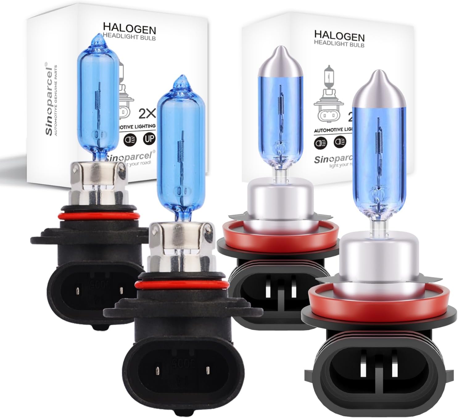 Sinoparcel 9005/HB3 High Beam + H11 Low Beam or Fog Halogen Combo,200% More Brightness 5000K Replacement for Standard 55W Bulb,Pack of 4