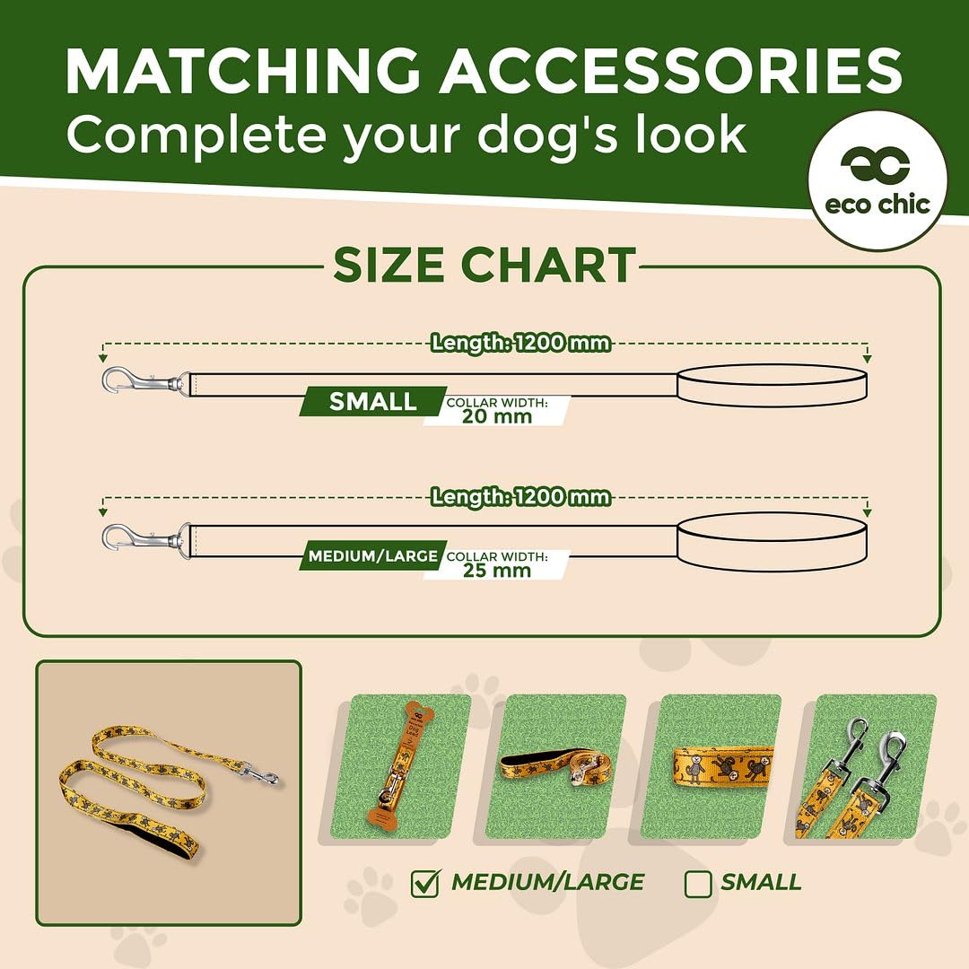 Eco Chic Recycled Dog Lead Double Sided Reflective Machine Washable Pet Leash (Monkeys Mustard Medium/Large) - Image 3