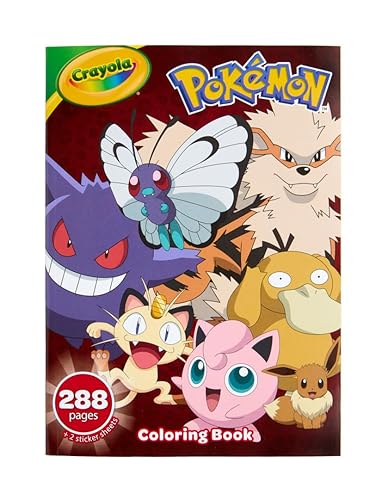 Crayola Giant Pokemon Coloring Book (288 Pages), 2 Sticker Sheets, Coloring Book for Kids & Adults, Travel Activity, Pokemon Gift for Kids, 3+