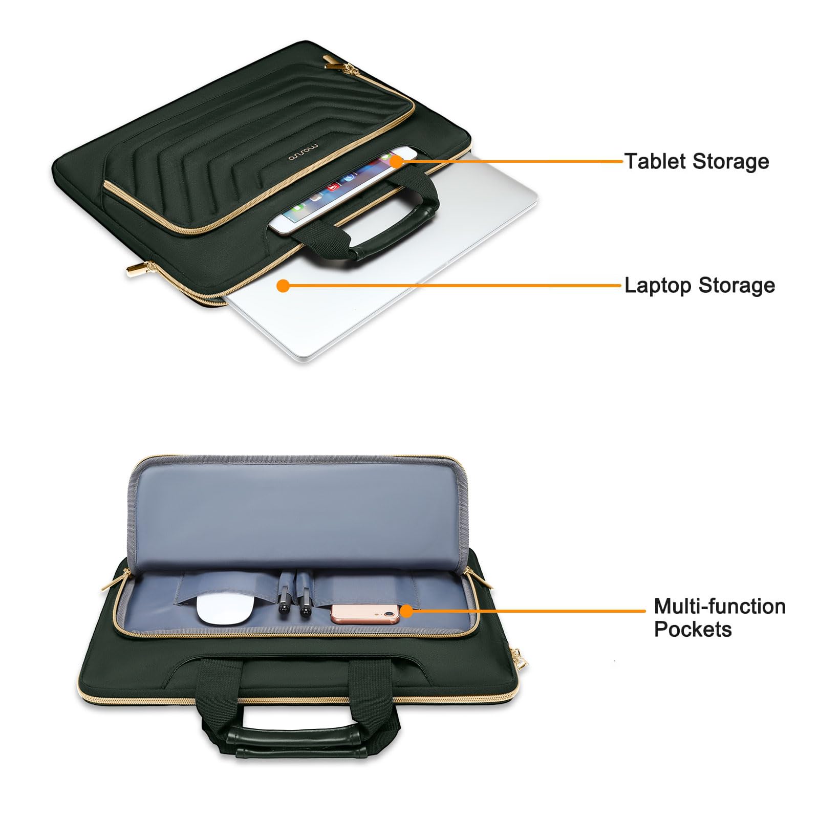 Borsa Tracolla Laptop MOSISO 360° – Per 15,6 Pollici, Con Tasche Anteriori Rialzate, Imbottitura In Schiuma, Cinghia Per Trolley, Blu Navy