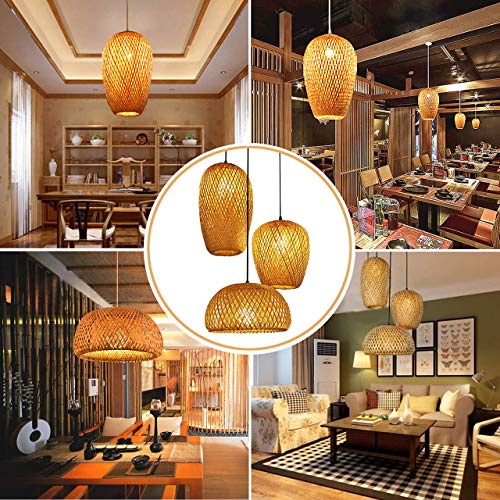GCQ Bamboo Lantern Pendant Lamp, Retro Japanese Style E27 Chandelier Hanging Light Ceiling Lighting Fixture for Living Room Bedroom Restaurant Cafe Teahouse Bar Dining Room Club - Image 7