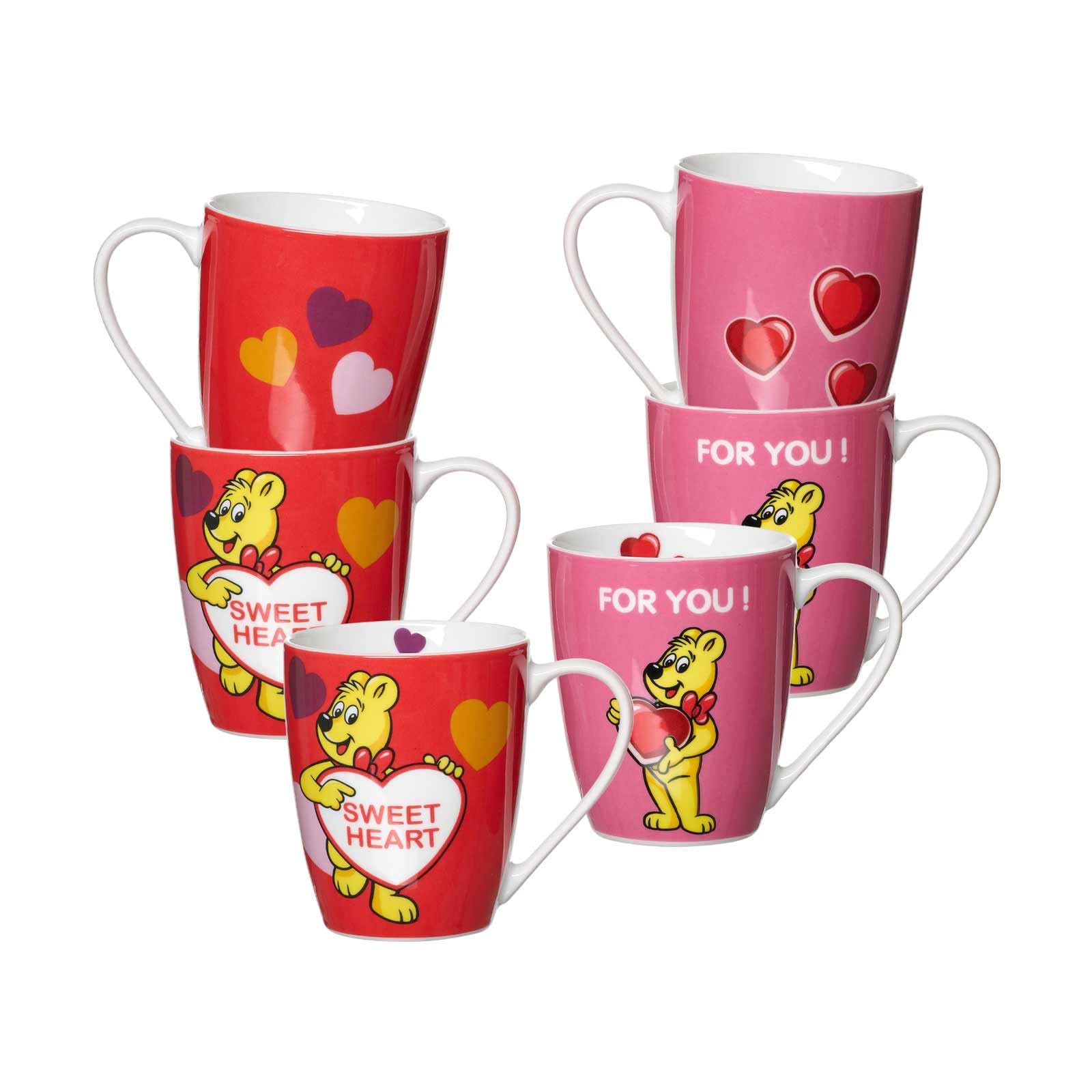 Ritzenhoff & Breker HARIBO Sweet Heart Becher 360 ml – 6er Set | Porzellan Tassen mit Goldbär Herz-Motiv | Spülmaschinenfest & Mikrowellengeeignet | Geschenkidee für Haribo-Fans