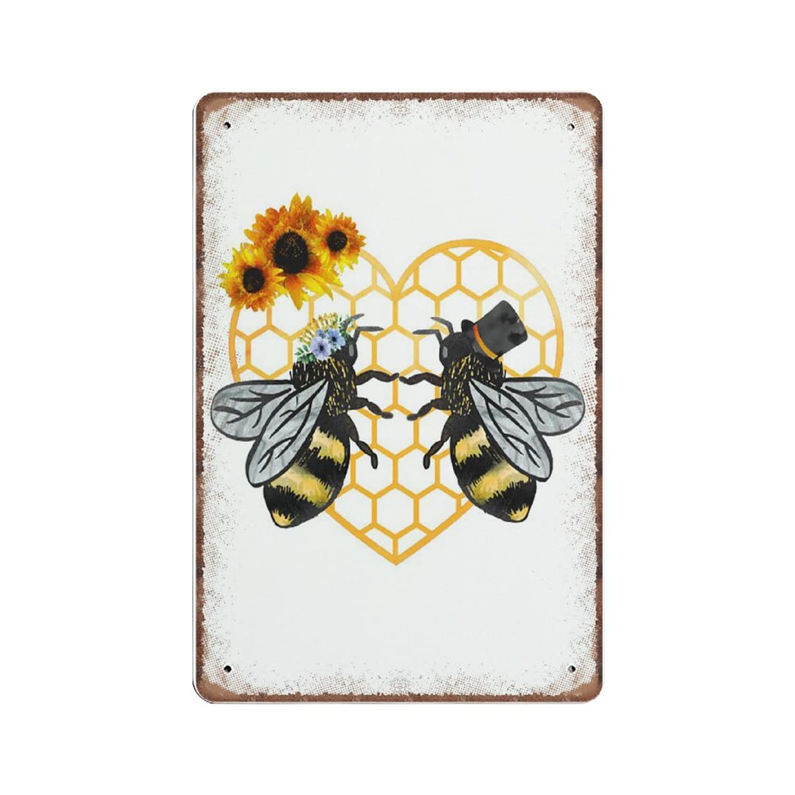 rayprint Bee Tin Signs Bees Valentines Day Sunflower Retro Funny Metal Sign Vintage Poster Wall Art for Kitchen Garden Bathroom Farm Home Coffee Decor Tin Sign, 20x30 cm