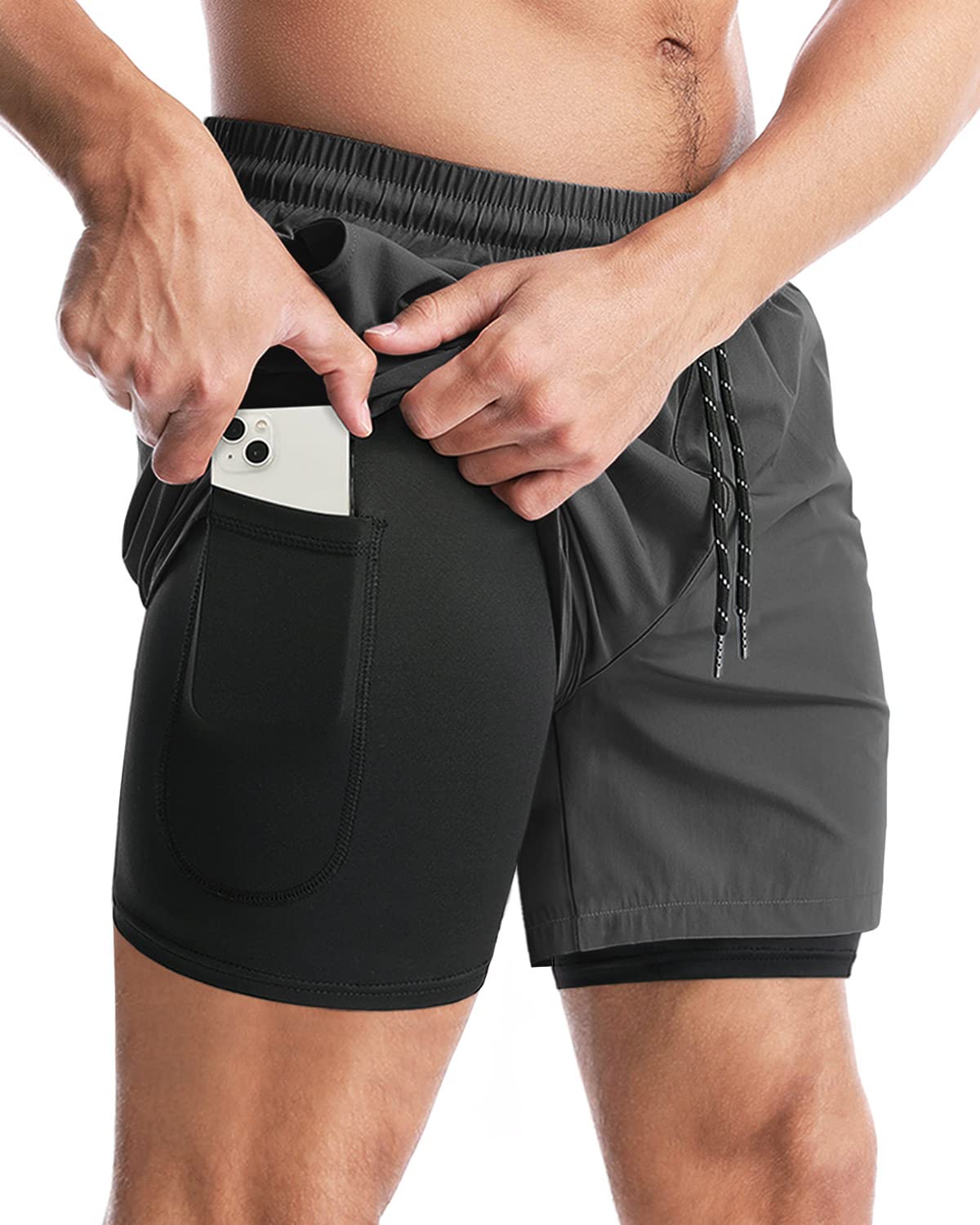 Aolesy Men's 2 in 1 Running Shorts 5" Workout Gym Athletic Shorts for Men Quick Dry Lightweight Training Shorts with Pockets