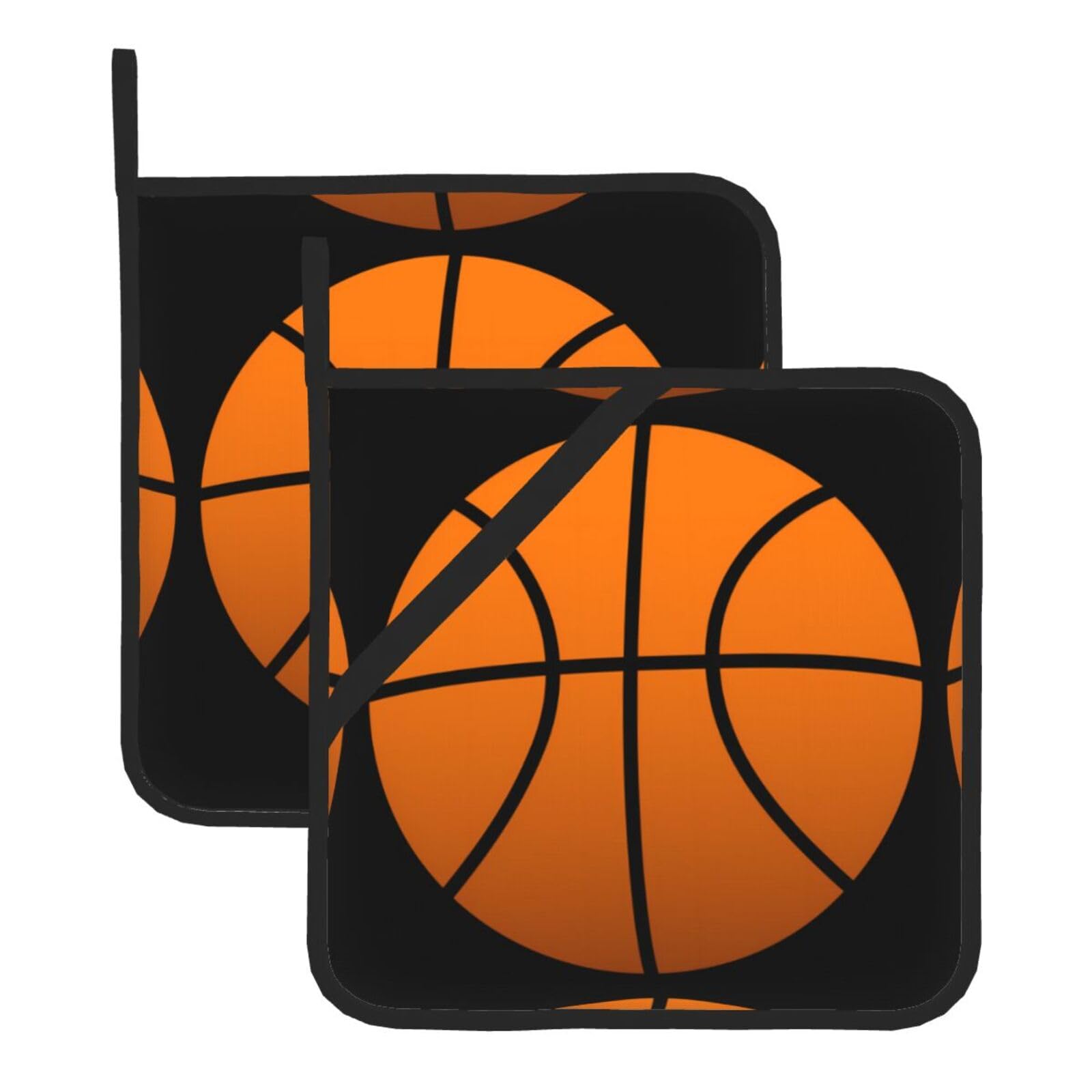 WHJSHOP basketball Prints Square Hot Pads for Kitchen - Waterproof Pot Covers with Hanging Loops - Thick Heat Resistant Trivets for Serving & BBQ, 2-Piece Set