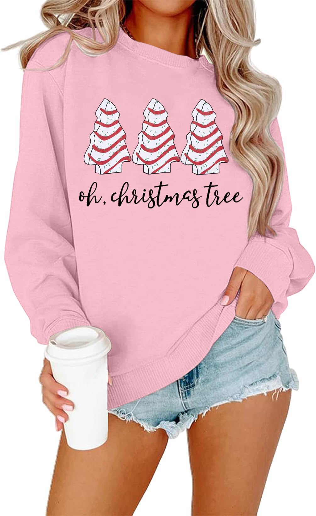 BANGELY Christmas Sweatshirt Women Christmas Tree Cake Graphic Sweater Shirts Xmas Holiday Pullover Cute Long Sleeve Tops