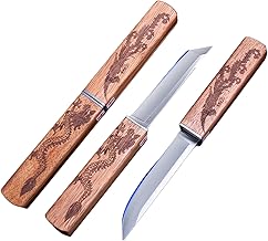 Professional Steak Knive Set, 2Pcs Unique Sharp Steak Knives with Pairing Bamboo Knife Sheath, Camping Fruit Knife Set for Chefs Meat Bbq Outdoor