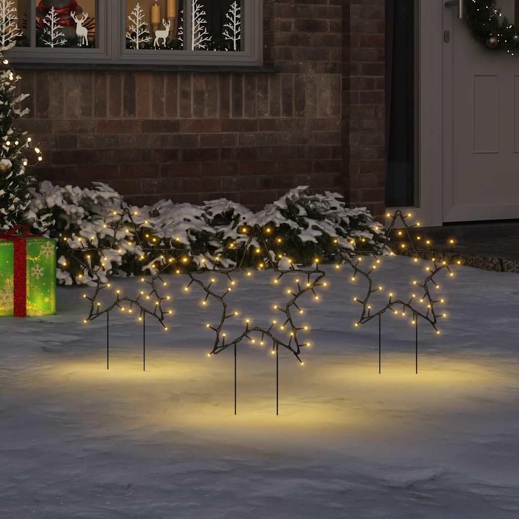 Weihnachtssterne mit Erdspießen, 3 Stück, 50 LEDs, 29 cm, IP44 wasserdicht, Eisen Material, warmweißes Licht, USB betrieben, für Innen und Außen, Weihnachtsbeleuchtung, Lichterkette, Garten