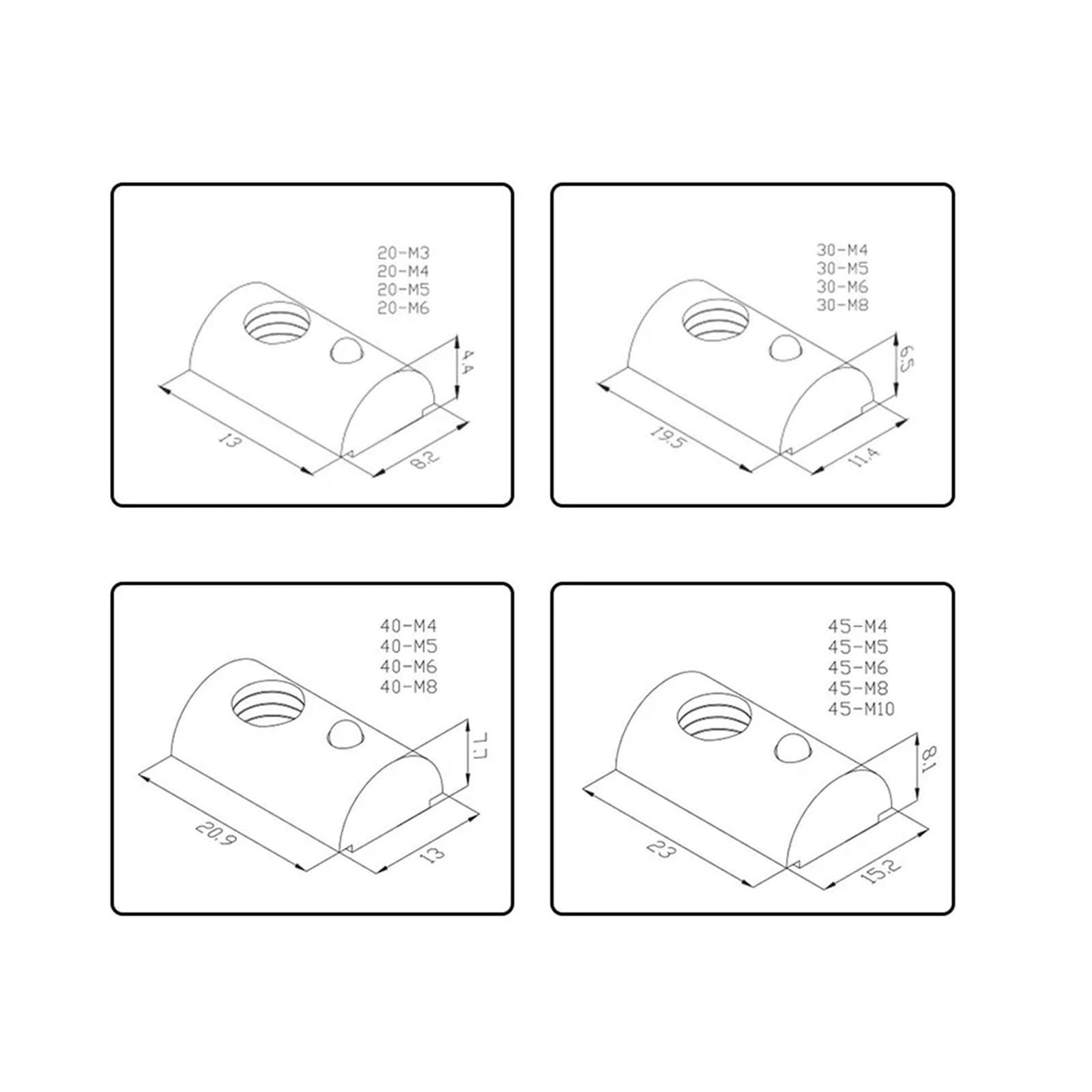 T-Muttern Gleitschlitz-T-Muttern, T-Slide Elastische Kugelmutter M3-M8 2020 3030 Serie Aluminiumprofil Packung mit 20/50 Stück(30-M6 20pcs)