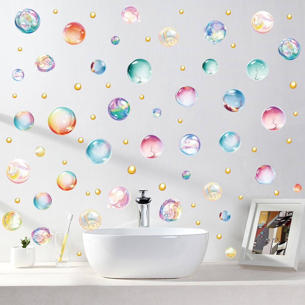 カラフルバブル ウォールステッカー 虹色シャボン玉デザイン ステッカー 浴室 キッズルーム 寝室 装飾用 ウォールシール 剥がせる 壁紙シール 室内 壁装飾 シール