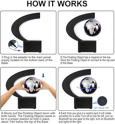 Miniatura 5 de Globo de levitación magnética de 4 pulgadas con luz LED, mapa del mundo flotante para decoración de escritorio de oficina, regalo educativo para