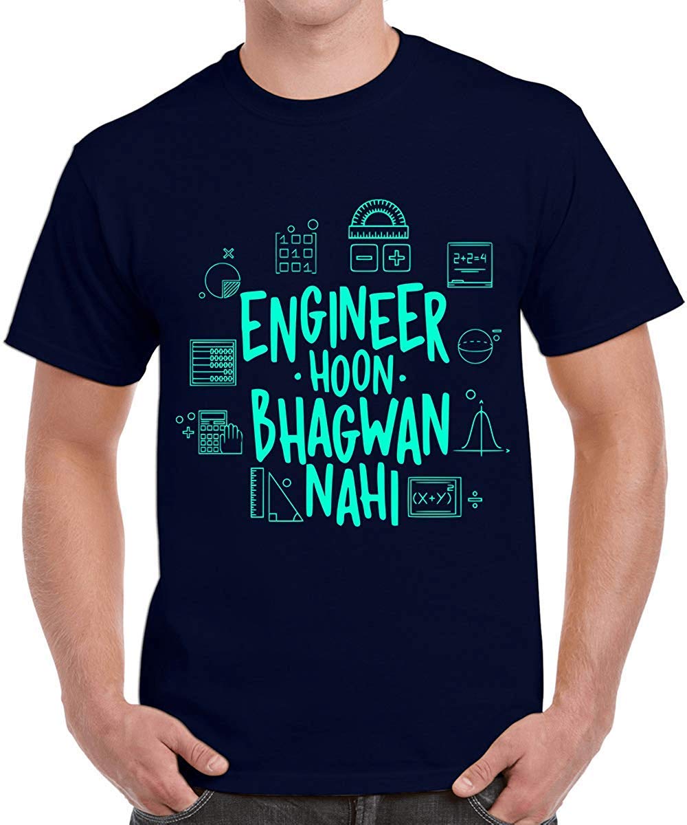 Double FRound Neck Light Grey Color Engineer Hoon BHAGWAN NAHI Printed T-Shirts (XXX-Large, N Blue)