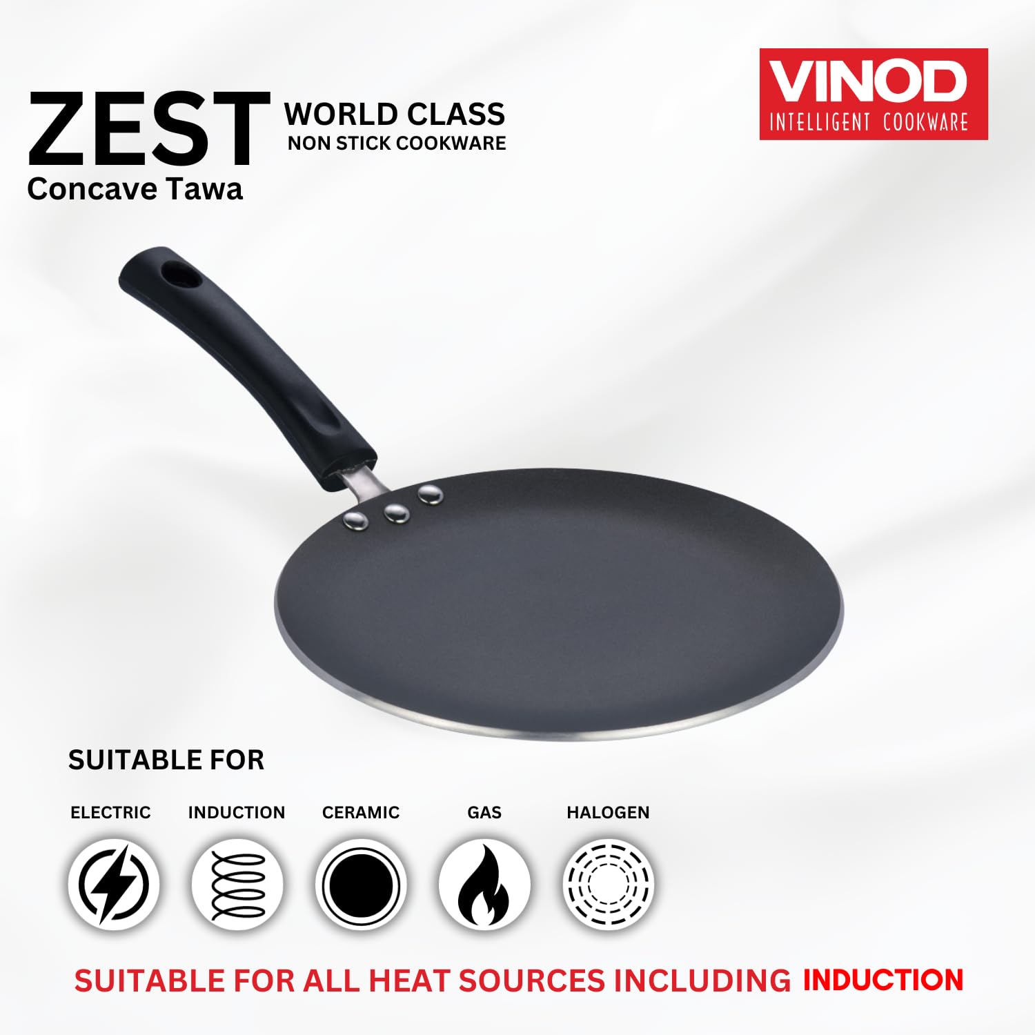 Vinod Cookware Non-Stick Griddle - 26.5cm Concave Tawa For Induction Cooktops