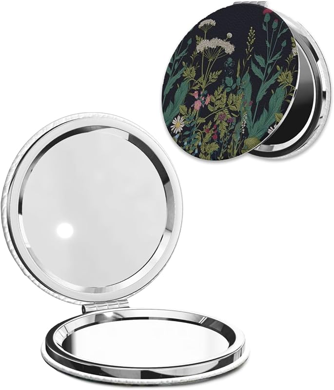 Espelho compacto redondo LOPIOIO com ampliação 1X/2X, capa de couro PU, Flores de dente-de-leão, 1 unidade