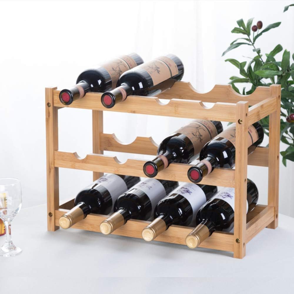 Bamboo Wine Rack for 12 Bottles, 3 Tier Freestanding Wooden Wine Bottle Holder, Countertop Bottle Storage Organizer & Display Stand for Home Bar, Kitchen, Dining Room, Pantry & Cabinet-image-41