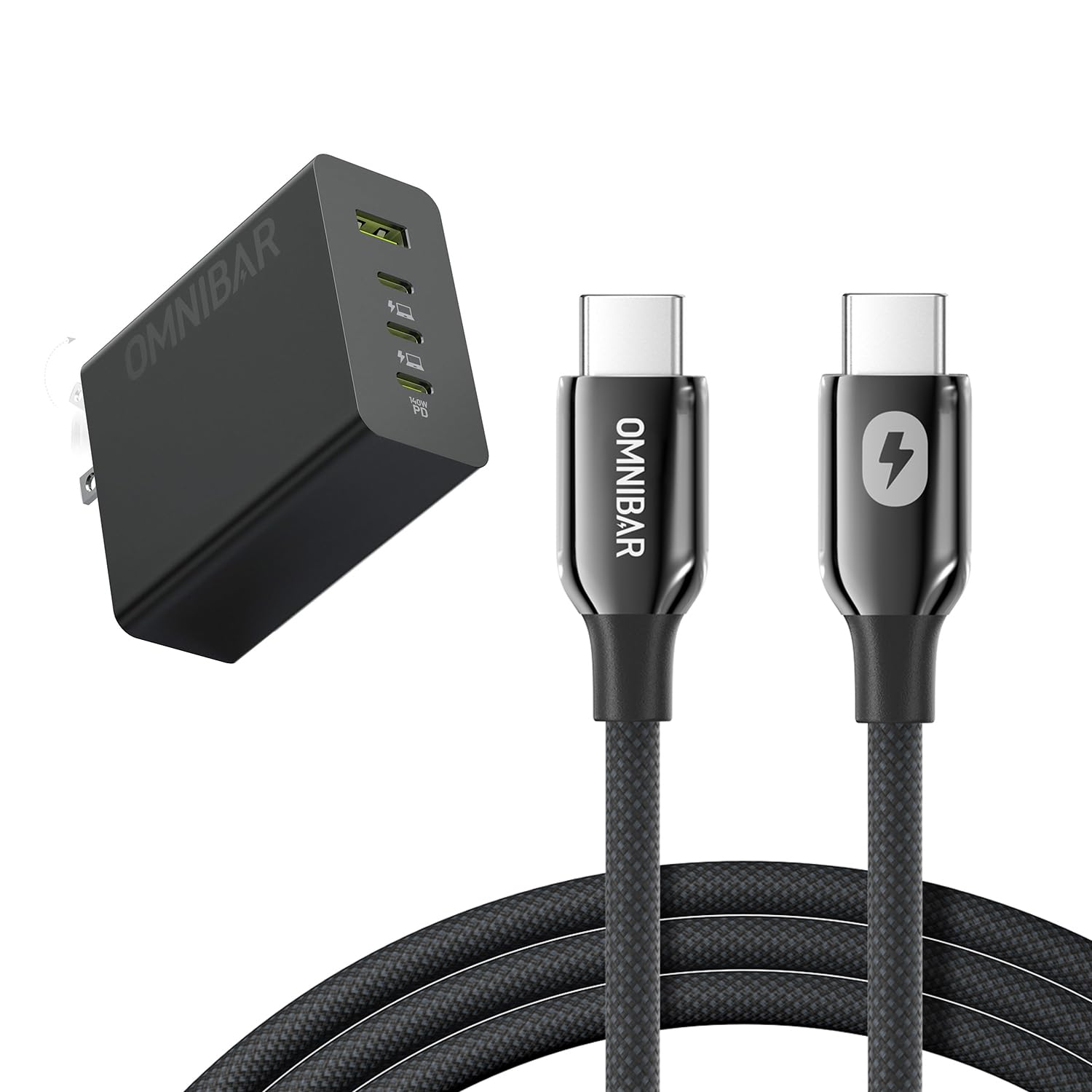 140W USB C Charger with 240W USB C Fast Charging Cable 6FT Braided 4-Port GaN Portable Laptop Charger
