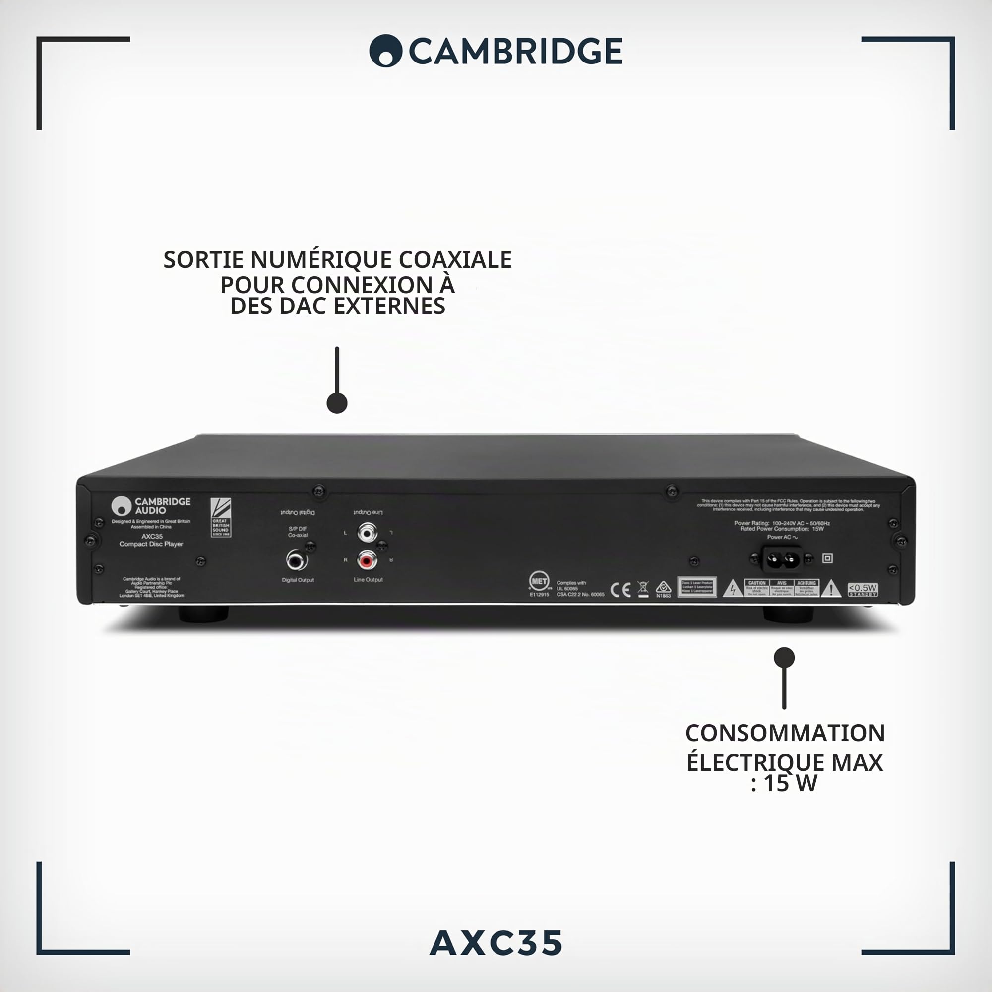 Cambridge Audio AXC35 – Lecteur CD, Lecteur CD HiFi avec Lecture sans Interruption, Wolfson DAC & Sortie numérique pour système stéréo – Lunar Grey